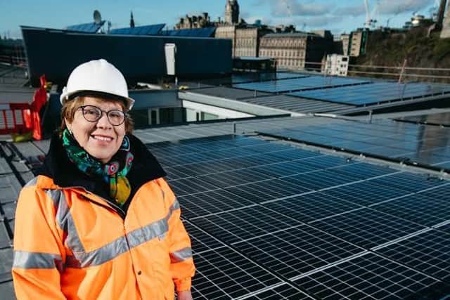 Co-op chair Lesley Hinds on the roof of the council offices at Waverley Court