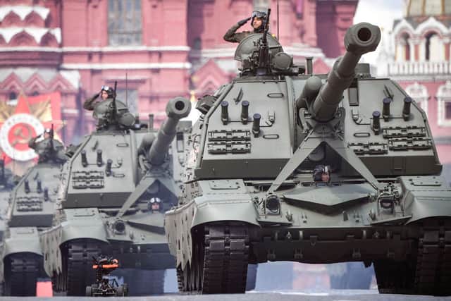 Russian armoured vehicles parade through Moscow's Red Square during the Victory Day parade on May 9 (Picture: Alexander Nemenov/AFP via Getty Images)