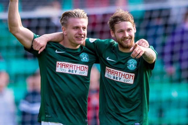 Former Hibs striker Jason Cummings and current star Martin Boyle. Picture: SNS