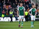 Will Fish and Jimmy Jeggo cut a frustrated look during Hibs' 3-1 defeat at home to Motherwell. Picture: SNS
