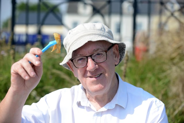 Alan Forrest enjoying fish and chips in the sun at Seaton Carew.