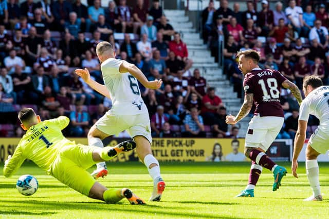 Barrie McKay scores to make it 2-0 to Hearts as the Tynecastle side defeat Ross County on opening day. Picture: SNS