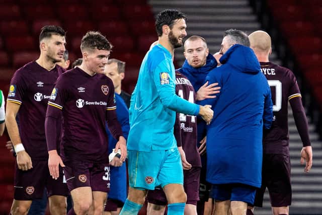 Craig Gordon's grin after Hearts' dramatic semi-final win against Hibs.