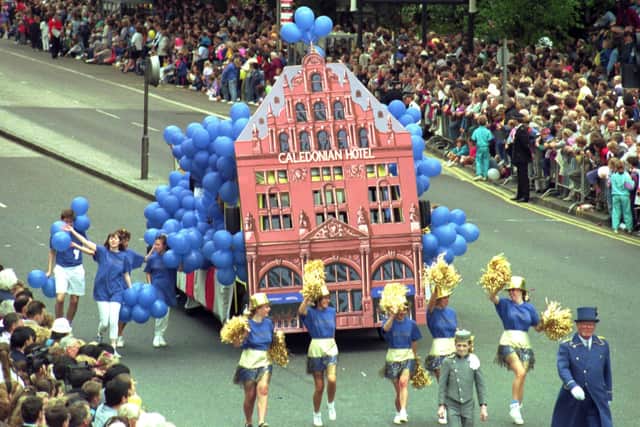 The Caledonian hotel float takes part in the Edinburgh Festival Cavalcade in August 1990.
