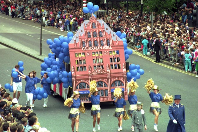 The Caledonian hotel float takes part in the Edinburgh Festival Cavalcade in August 1990.