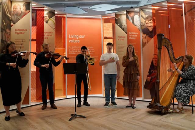 Ukrainian students perform their national anthem at the Royal Conservatoire of Scotland in Glasgow in June (Picture: Andrew Milligan/PA)