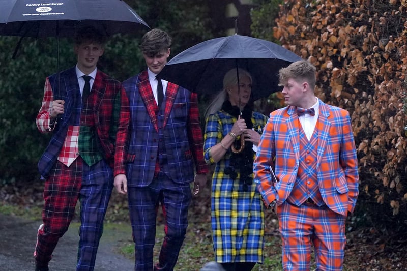 Doddie Weir's wife Kathy and their sons Hamish (left), Angus (centre) and Ben leaving Melrose Parish Church.