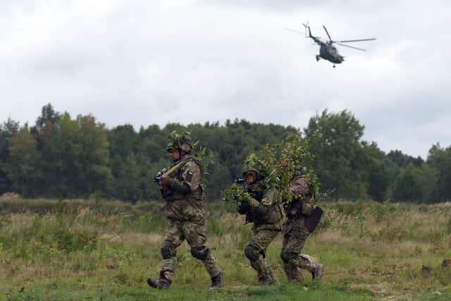 Ukrainian armed forces take part in military exercises with Nato countries nor far from Lviv as tensions with Russia remain high (Picture: Yuriy Dyachyshyn/AFP via Getty Images)