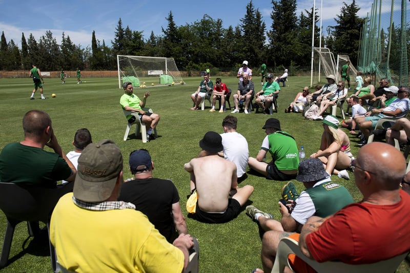 New boss Lee Johnson speaks to fans during the pre-season training camp at the Amendoeira Golf Resortin Portugal