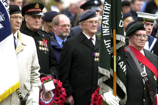 Standard bearers at Doncaster Remembrance Service and Parade, Bennethorpe in 2002
