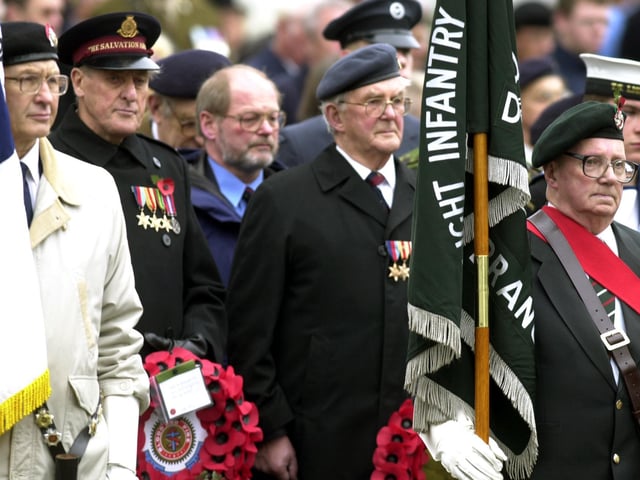 Standard bearers at Doncaster Remembrance Service and Parade, Bennethorpe in 2002