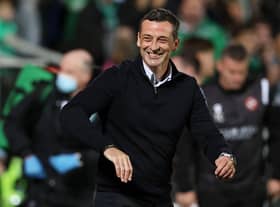 Hibs manager Jack Ross shows his delight after the Easter Road side booked their place in the Premier Sports Cup semi-finals. Photo by Alan Harvey / SNS Group