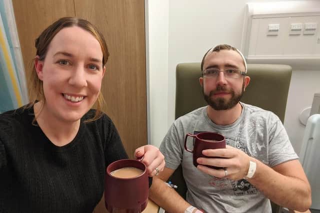 Hayley and Matthew Smith in hospital after Mr Smith's first operation.