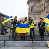 Edinburgh University students stage a protest in support of Ukraine. Picture: Lisa FergusonEdinburgh Universty Polish Society organise a protest in Bristo Square this morning in support of Ukraine 'Stand with Ukrine'