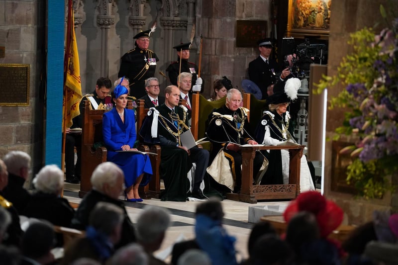 The Duke and Duchess of Rothesay along with King Charles III and Queen Camilla during the National Service of Thanksgiving and Dedication at St Giles' Cathedral.