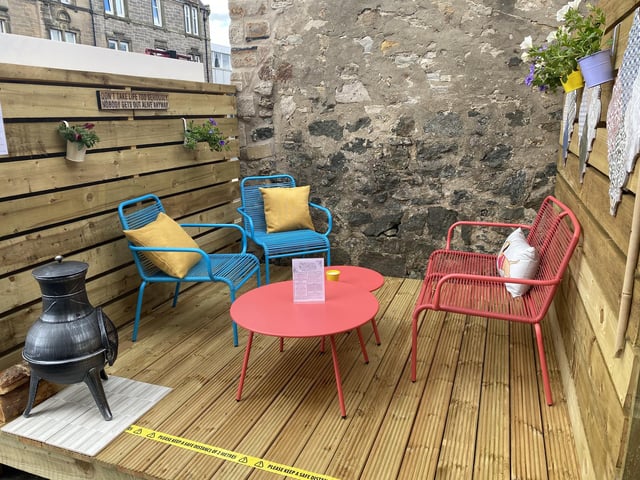 Cosy up next to a chiminea and enjoy drinks and some tasty pub grub in The Torfin's secret garden. You can find this pub in St Johns Road, Corstorphine.