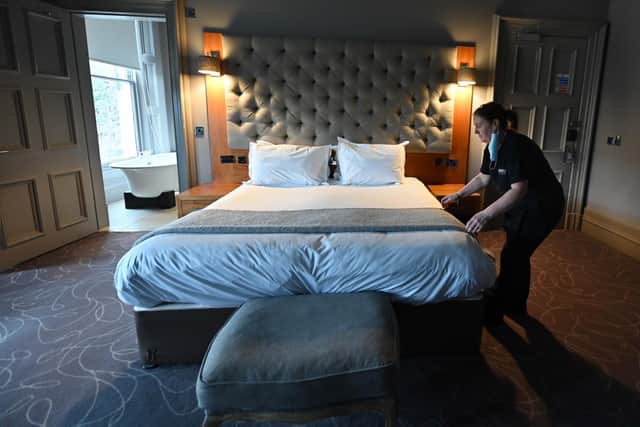 Staff at the upmarket Murrayfield Hotel have been busy getting ready for guests arriving - the 44-room hotel is fully booked for accommodation, dining and drinks this weekend as Scotland take on England for the Calcutta Cup. Picture: John Devlin