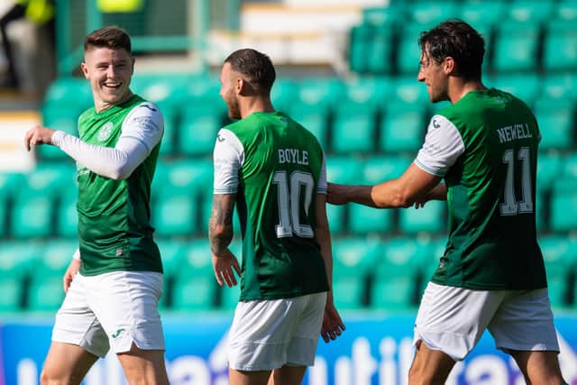 Kevin Nisbet, Martin Boyle and Joe Newell are all expected to make the Hibs starting line-up against Santa Coloma but manager Jack Ross has other selection issues to resolve. Photo by Ross Parker / SNS Group