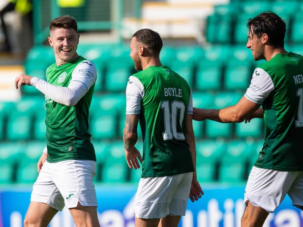 Kevin Nisbet, Martin Boyle and Joe Newell are all expected to make the Hibs starting line-up against Santa Coloma but manager Jack Ross has other selection issues to resolve. Photo by Ross Parker / SNS Group