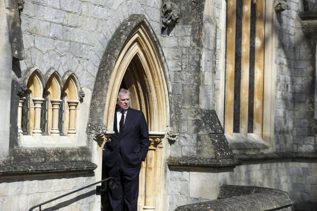 Britain's Prince Andrew attends the Sunday service at the Royal Chapel of All Saints at Royal Lodge, Windsor.