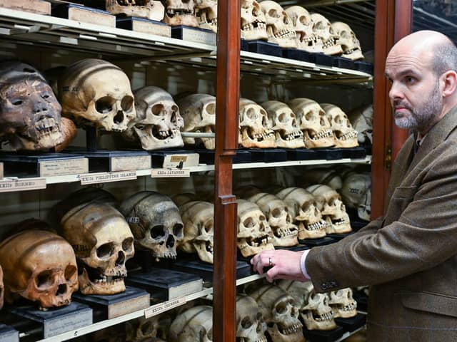 Edinburgh University professor of anatomy Tom Gillingwater in the university's skull room.  The skulls of four Taiwanese tribal warriors killed nearly 150 years ago are the latest to be repatriated. Picture: Neil Hanna/University of Edinburgh/PA Wire.