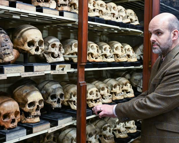 Edinburgh University professor of anatomy Tom Gillingwater in the university's skull room.  The skulls of four Taiwanese tribal warriors killed nearly 150 years ago are the latest to be repatriated. Picture: Neil Hanna/University of Edinburgh/PA Wire.