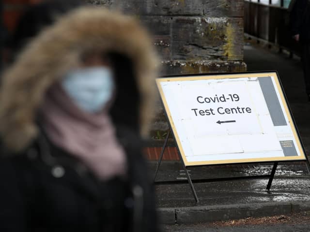 A Covid-19 test centre sign at the entrance to the Glasgow Central Mosque in Glasgow. Glasgow remains in Level 3 restrictions despite the rest of mainland Scotland being in Level 2 picture: Andrew Milligan/PA