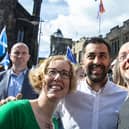 Scottish Green leaders Lorna Slater and Patrick Harvie on the march with Humza Yousaf