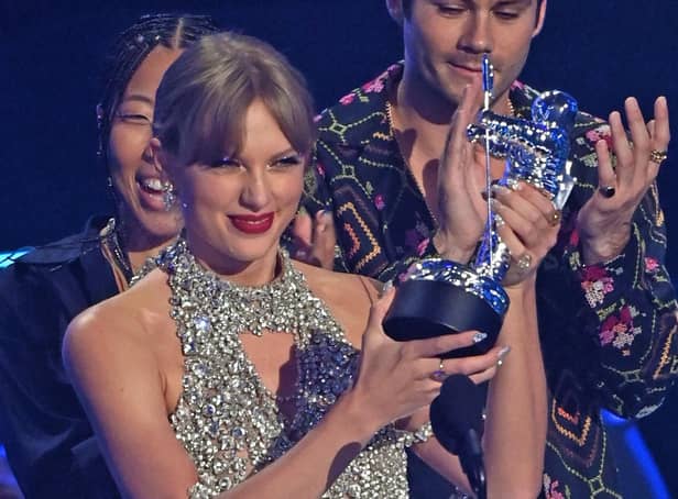 Taylor Swift accepts the award for best longform video for "All Too Well (10 Minute Version) (Taylor's Version)" on stage at the MTV Video Music Awards 2022 held at the Prudential Center in Newark, New Jersey. Picture date: Sunday August 28, 2022.
