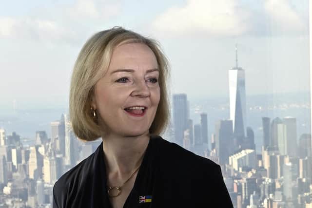 Liz Truss, seen at the Empire State building in New York, is visiting the US to take part in the United Nations General Assembly meeting (Picture: Toby Melville/Pool Photo via AP)