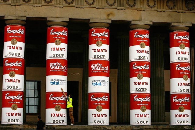The famous columns of the National Gallery of Scotland were wrapped with images of Campbell’s soup cans to mark the upcoming Andy Warhol exhibition, coinciding with the 20th anniversary of the artist’s death, on 31 July 2007.