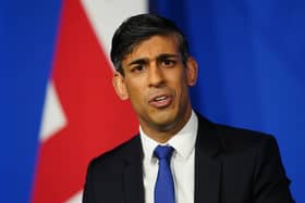 Rishi Sunak during a press conference in the Downing Street Briefing Room, London.