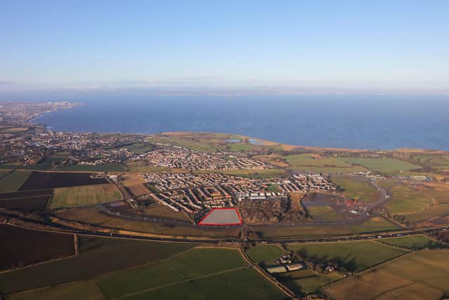 An aerial view of Wallyford near Musselburgh in East Lothian showing the location of the latest Cruden-built homes.