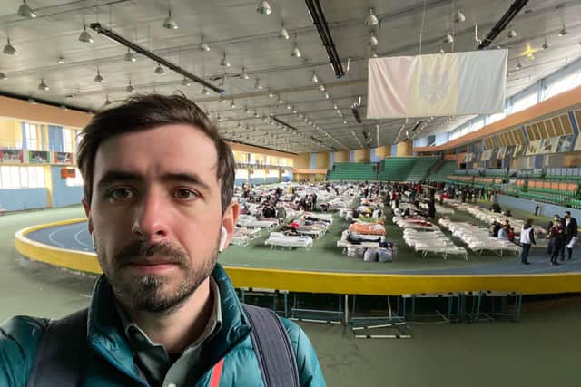 Alex Gurdila at a refugee centre set up in the Moldovan capital, Chisinau.