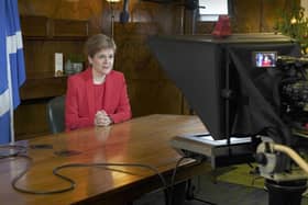 First Minister Nicola Sturgeon during the recording of her New Year's message. Picture: Scottish Government/PA Wire