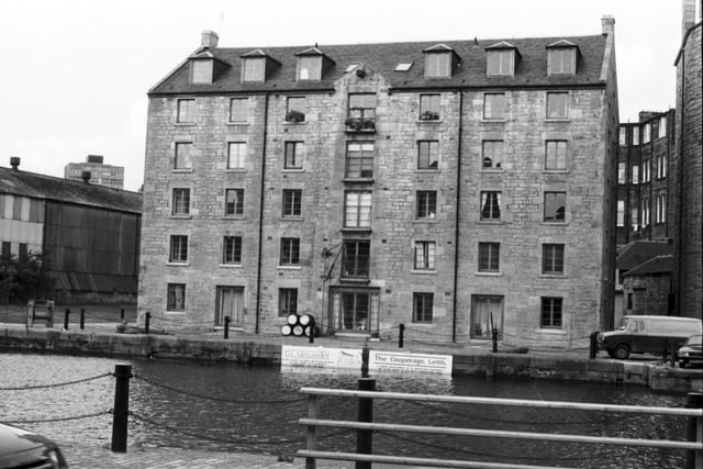 Exterior of The Cooperage on the Water of Leith Edinburgh, a warehouse converted to apartments/flats. Picture taken September 1986.