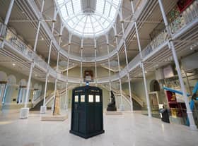 The Tardis arrives in the Grand Gallery at the National Museums Scotland. Picture by Stewart Attwood