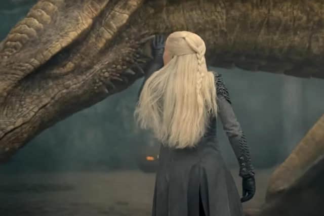 Rhaenyra Targaryen (Milly Alcock) with her dragon Syrax in House of the Dragon (HBO)