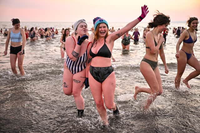 Several hundred swimmers went for a swim in the North Sea at Portobello Beach for the International Women's Day (Picture: Jeff J Mitchell/Getty Images)