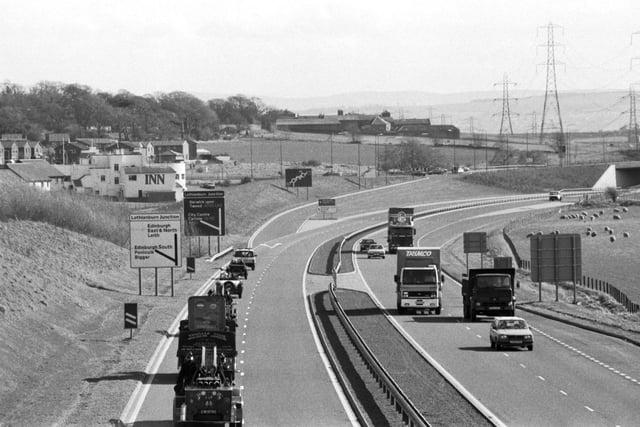 Traffic on the Edinburgh City Bypass road (A720) at its official opening in March 1990.