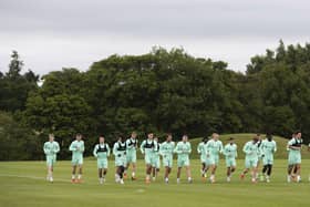 Hibs players are put through their paces at the training centre ahead of the Premier Sports Cup group match against Clyde