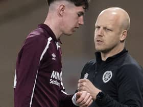Steven Naismith, right, with Hearts youngster Mackenzie Kirk during the Youth Cup final against Rangers last year. Picture: SNS