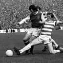 Jimmy O'Rourke tries to dribble around Celtic's Billy McNeill in Hibs' defeat in the 1972 Scottish Cup final. Picture: SNS