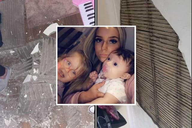 Sophie McGarry, 21, from Armadale, was woken by a “big bang” to find her ceiling had collapsed with potentially deadly asbestos raining down