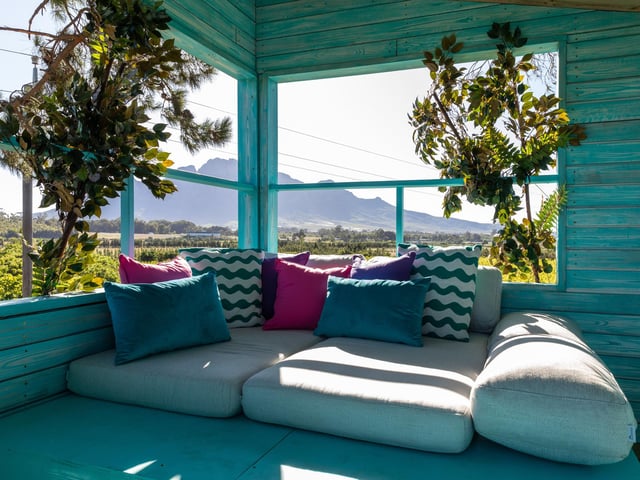 The interior of the treehouse, a private spot which has potential for some tea to be spilled