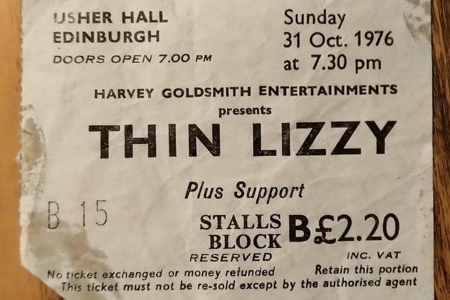 Angus Richardson sent in this ticket stub from Irish rockers Thin Lizzy's gig at the Usher Hall in 1976,