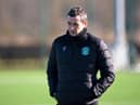 Hibs manager Jack Ross oversees a training session as the Easter Road club prepare to welcome Motherwell. Photo by Paul Devlin / SNS Group