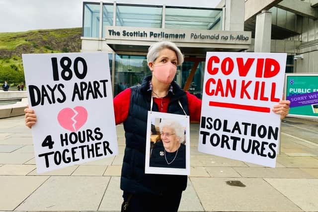 One of the campaigners outside Holyrood today. Pic: Lisa Ferguson