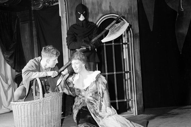 The all-boy Leyton County High School production of Measure for Measure at the Edinburgh Academy Hall on the Edinburgh Festival Fringe in 1958.