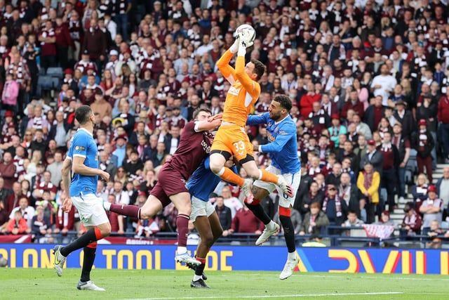 Rangers' goalkeeper Jon McLaughlin (centre) in action during the Scottish Cup final at Hampden Park, Glasgow.